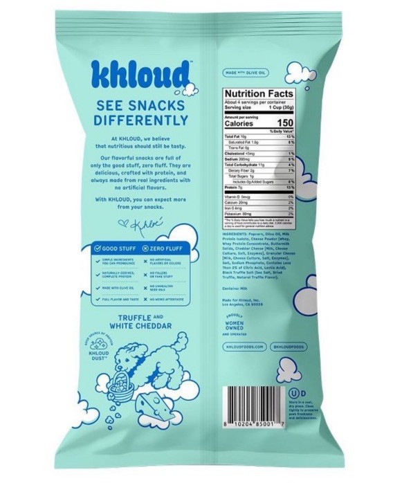 Khloud Truffle And White Cheddar Protein Popcorn 4 Oz