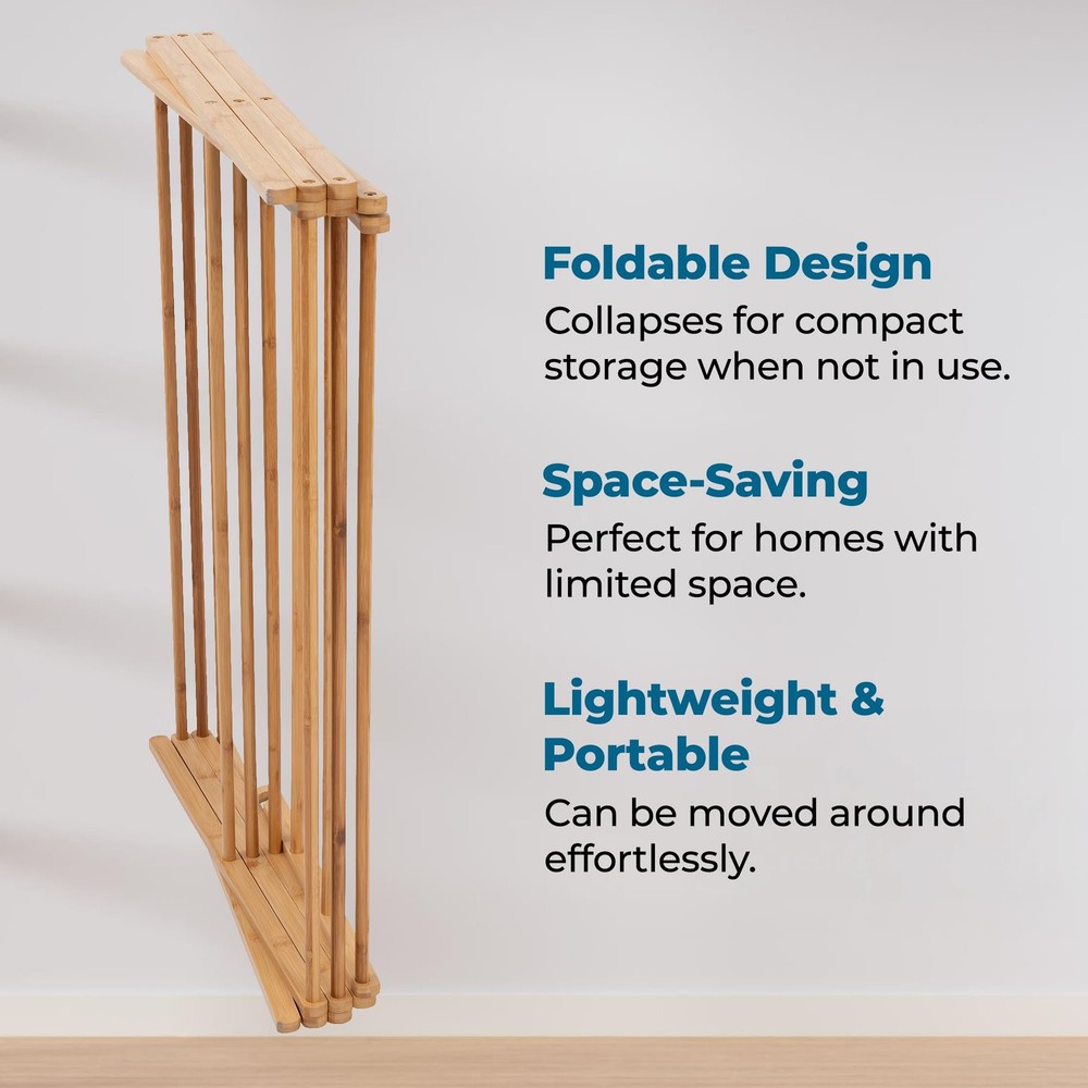 Collapsible Bamboo Drying Rack – Sturdy & Foldable Laundry Drying Rack, Space...