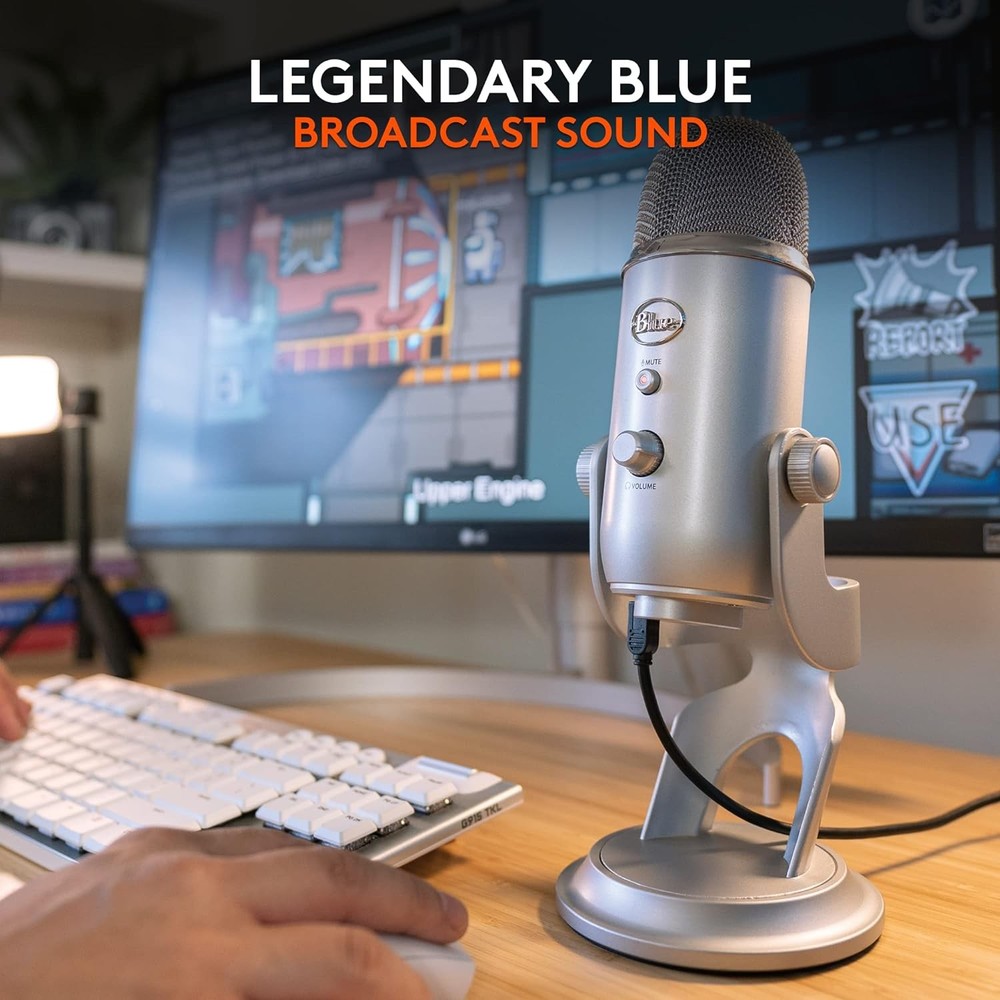 Blue Yeti USB Microphone for Gaming Streaming Podcast YouTube Discord PC Silver