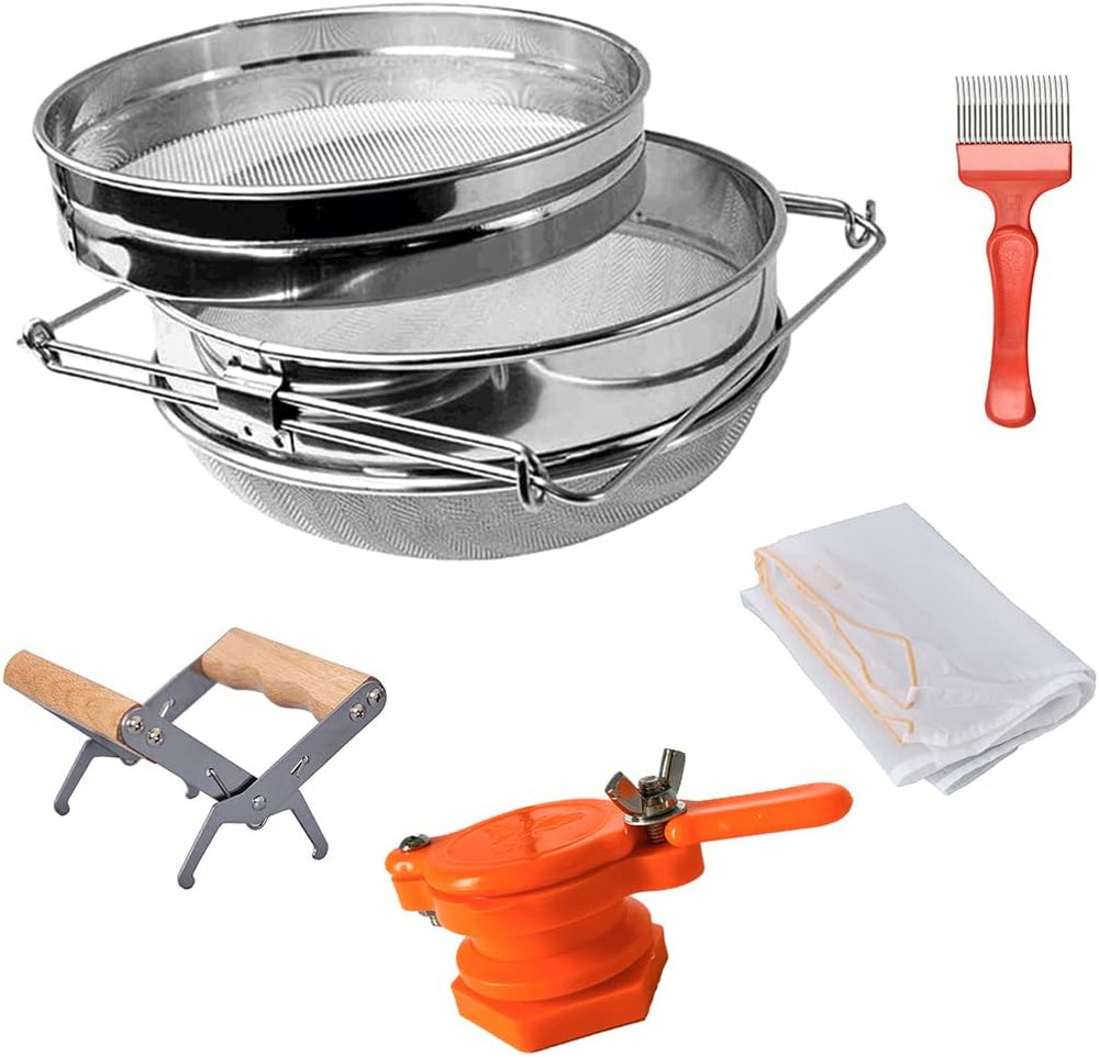 5Pc Honey Harvest Kit Double Sieve Strainer Beekeeping Filter Tool Set