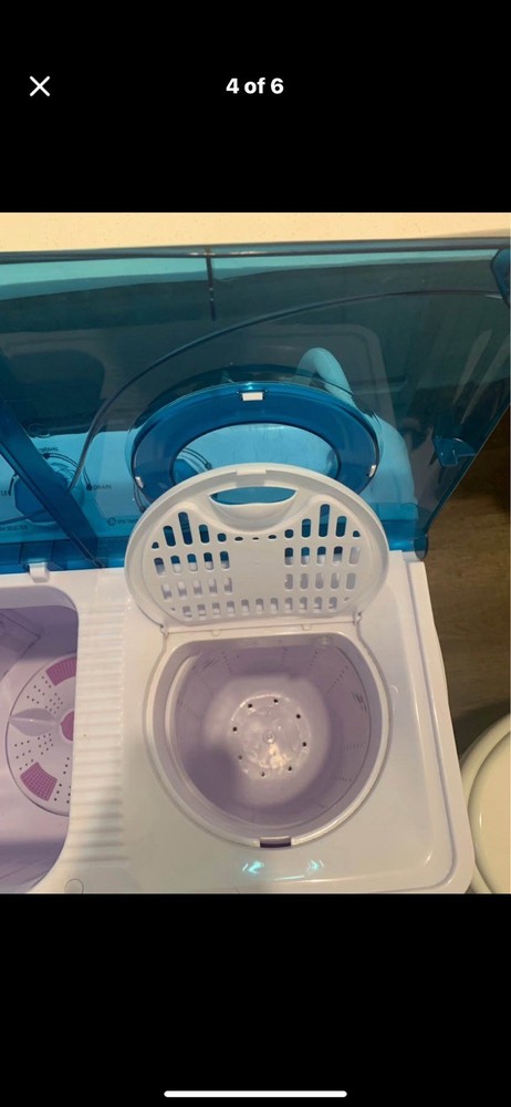 Portable Electric Top-Loading Washer Dryer Combo Blue & White Glossy Adjustable