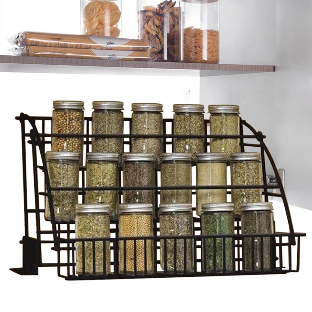 3 Tier Pull down Cabinet Spice Rack Organizer,Metal Storage Shelf for Kitchen