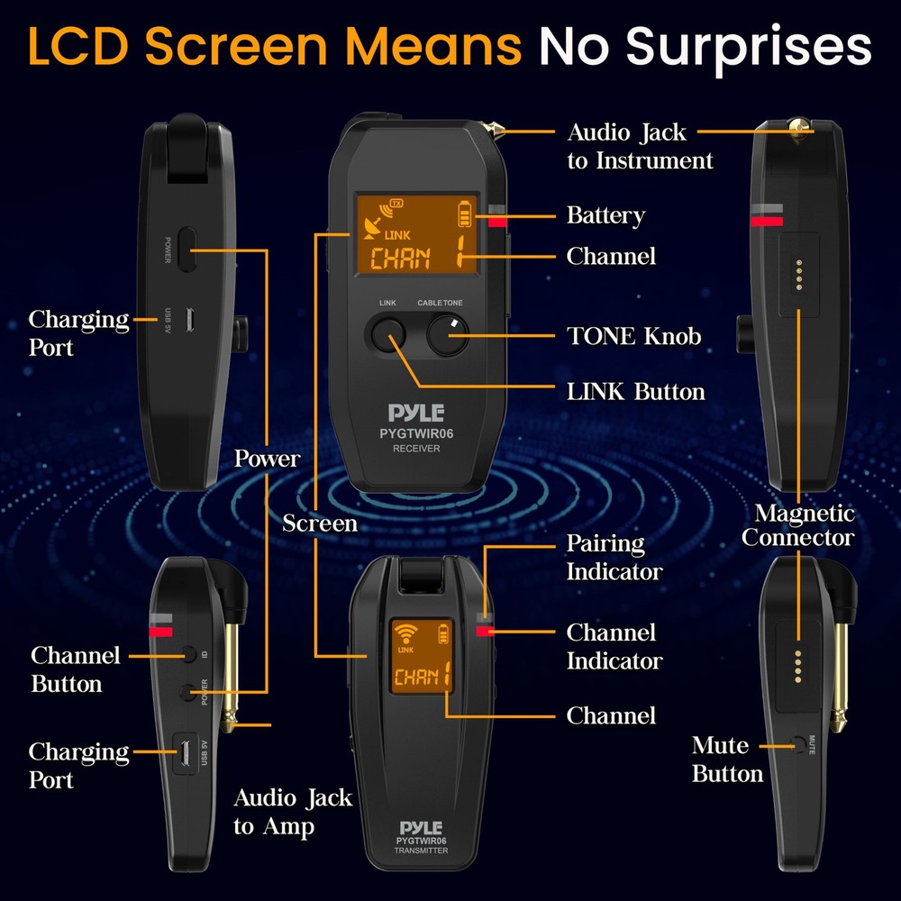 Pyle Audio Transmitter and Receiver, Black (PYGTWIR06)