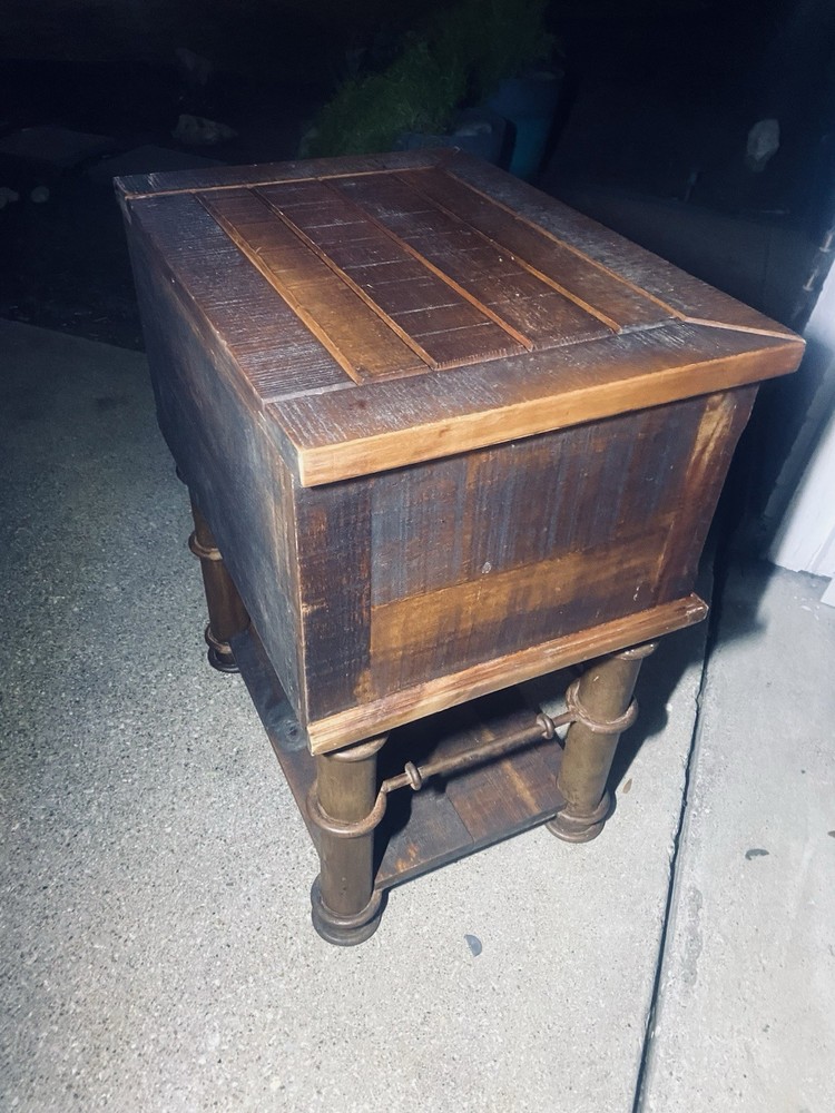 Rustic Solid Wood End Table w/ Storage Drawer & Brass Front – Vintage Spanish