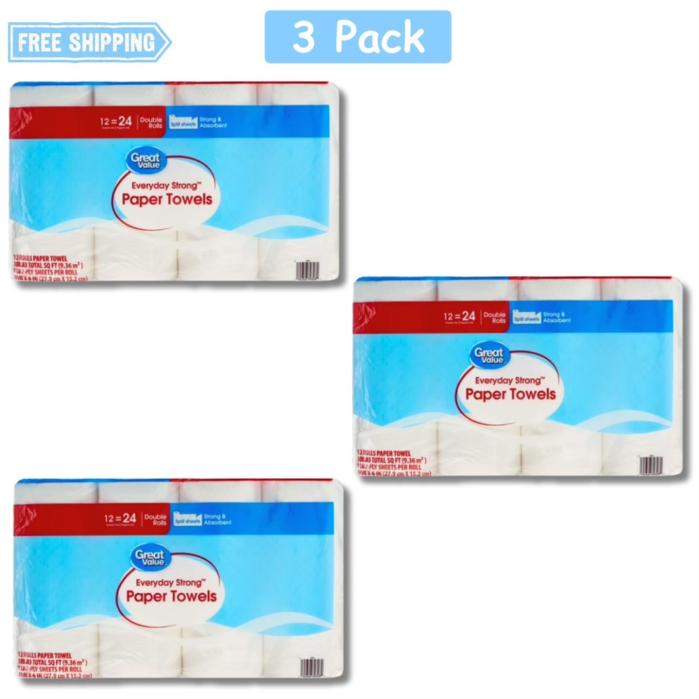 Great Value Paper Towels, Choose-A-Sheet, 12 Double Rolls (3 Pack)