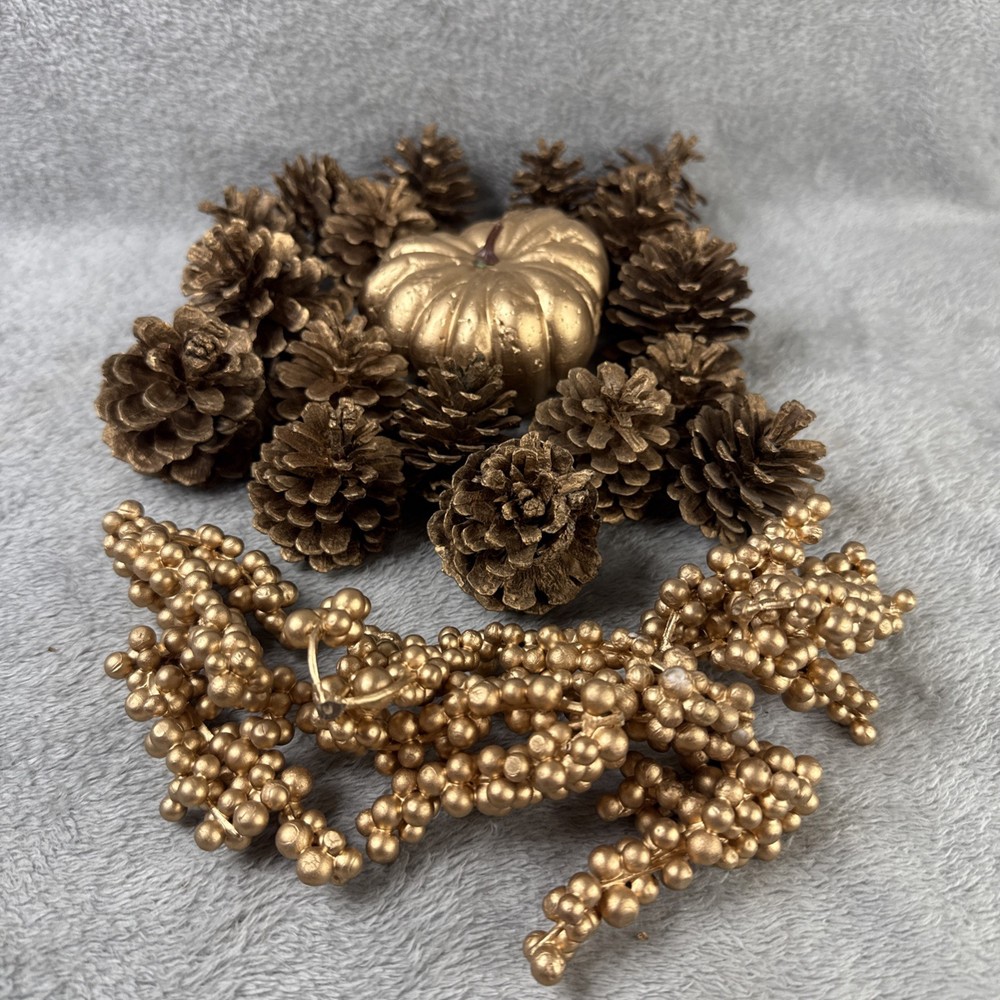 Pinecone, Pumpkin Fall, Christmas Decor Gold Color