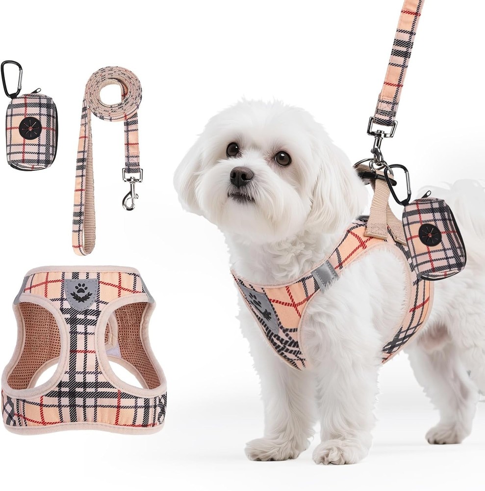 Dog Harness & Leash Set Step in No Pull Soft Pet Harness Reflective Adjustable