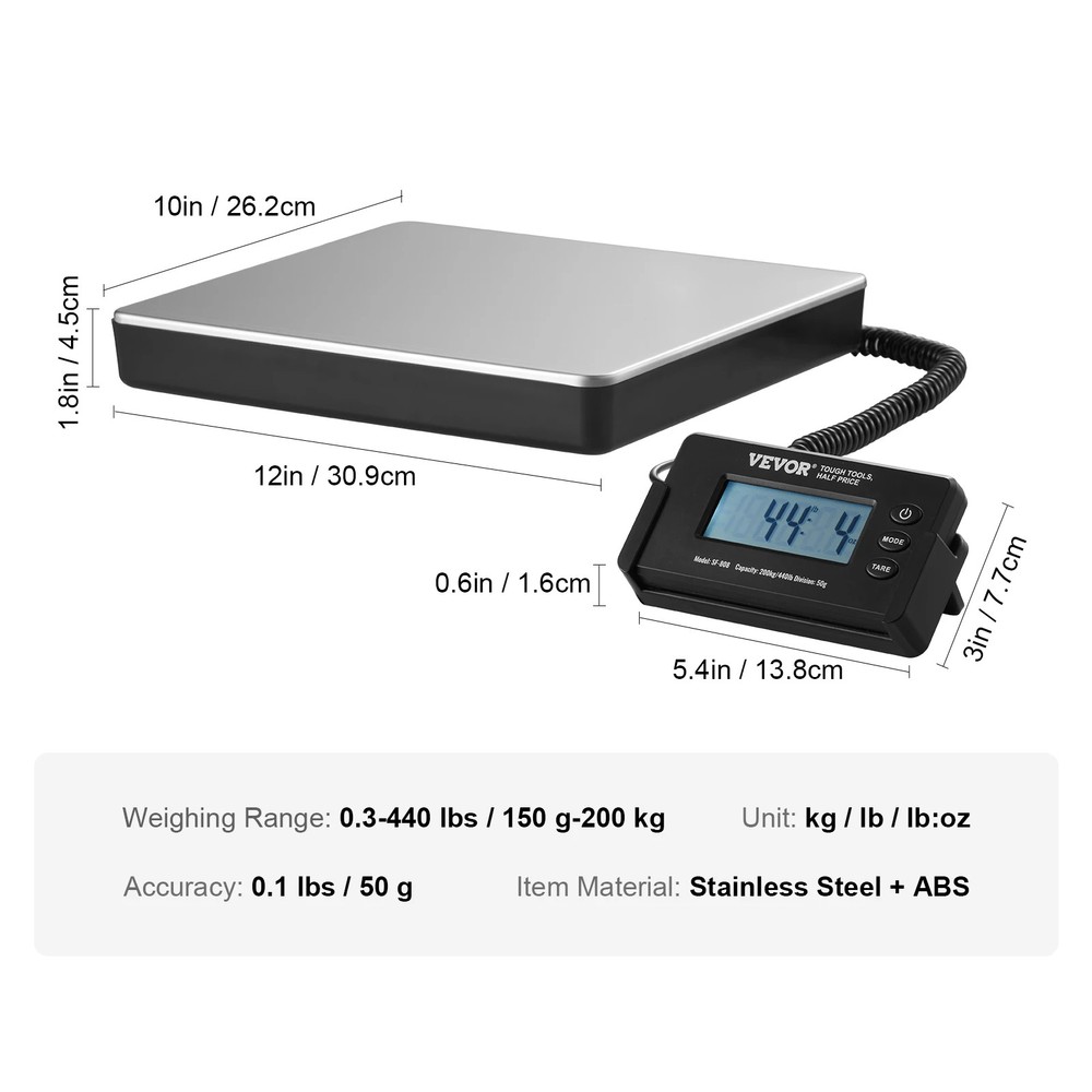 440lbs Digital Shipping Scale with Timer Tare Function HD LCD Screen Scale