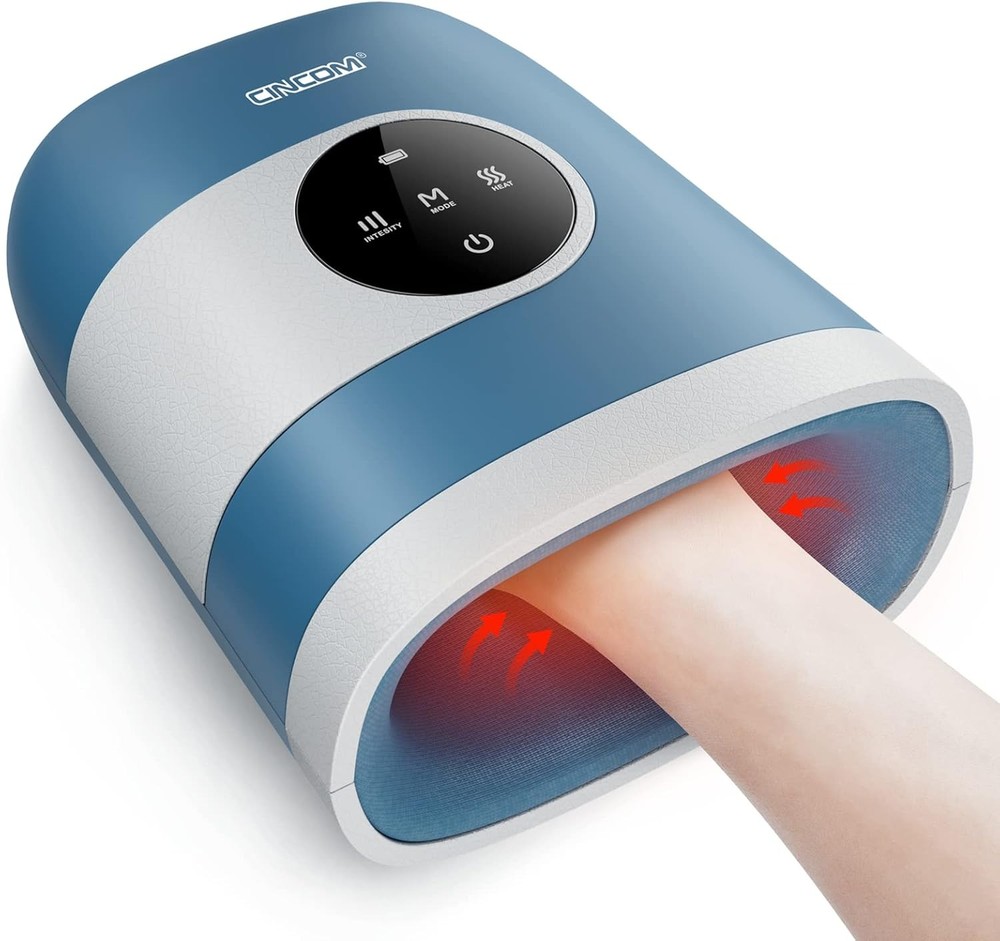 CINCOM Upgraded Hand Massager with Heat and Compression for Arthritis Blue