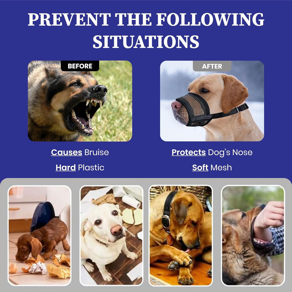 Dog Muzzle for Large Dogs - Air Mesh Muzzle for Large Sized Dog | Adjustable No