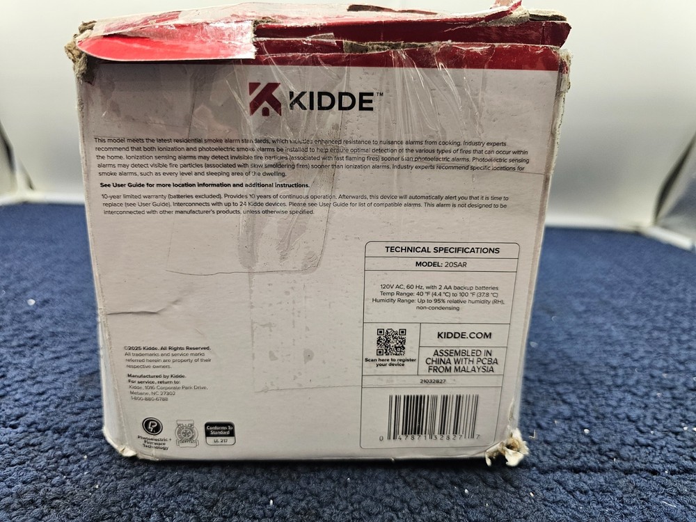 (QTY 4) Kidde 20SAR Hardwired Smoke Detector, AA Battery Backup Interconnectable