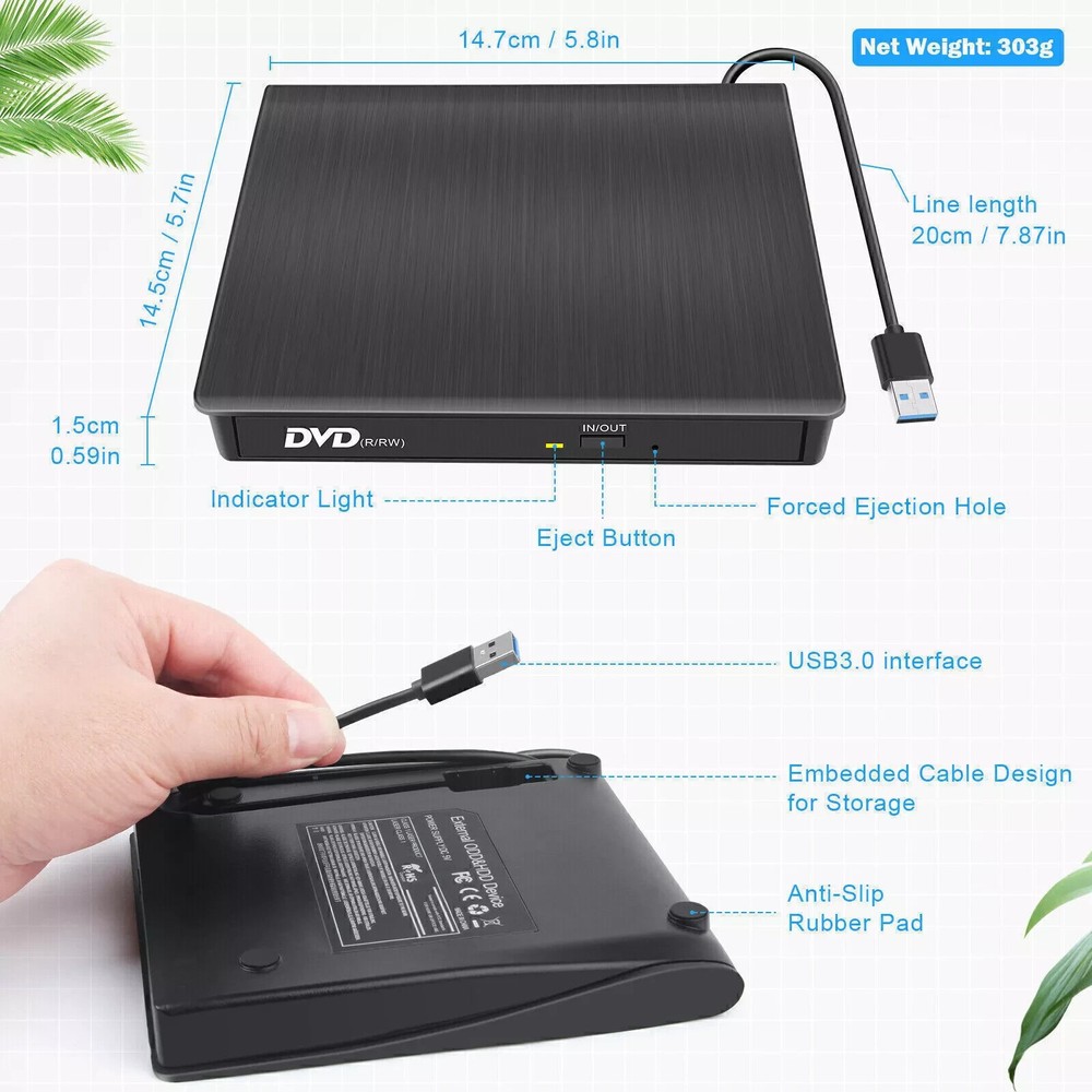 External CD/DVD ROM Drive USB 3.0 Player Reader Apple OS. Mac MacBook Air Pro