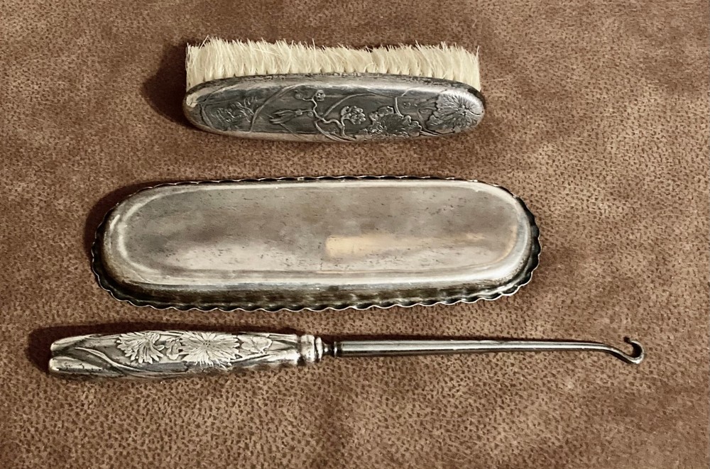 Antique Theodore B Starr Sterling Silver Brush, Tray & Button Hook