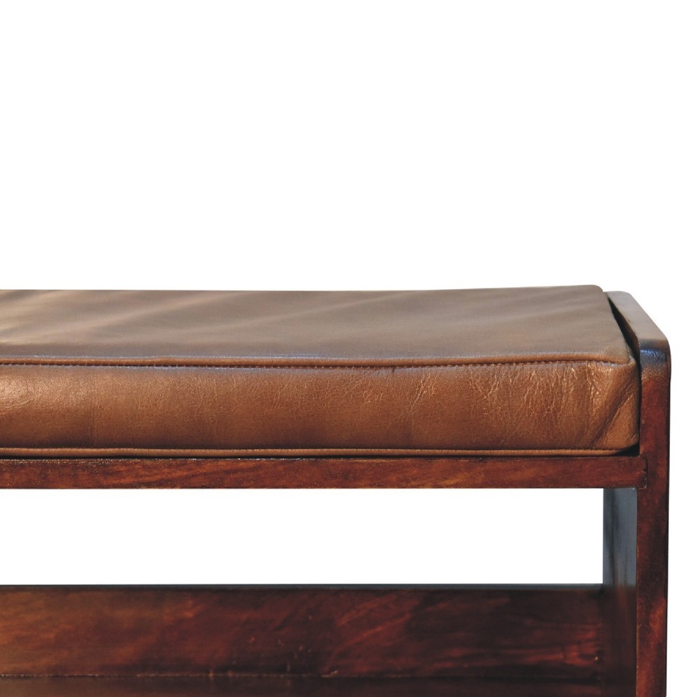 Chestnut Bench with Brown Leather Seat