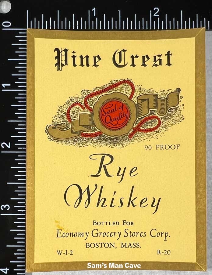 Pine Crest Rye Whiskey Label - MASSACHUSETTS