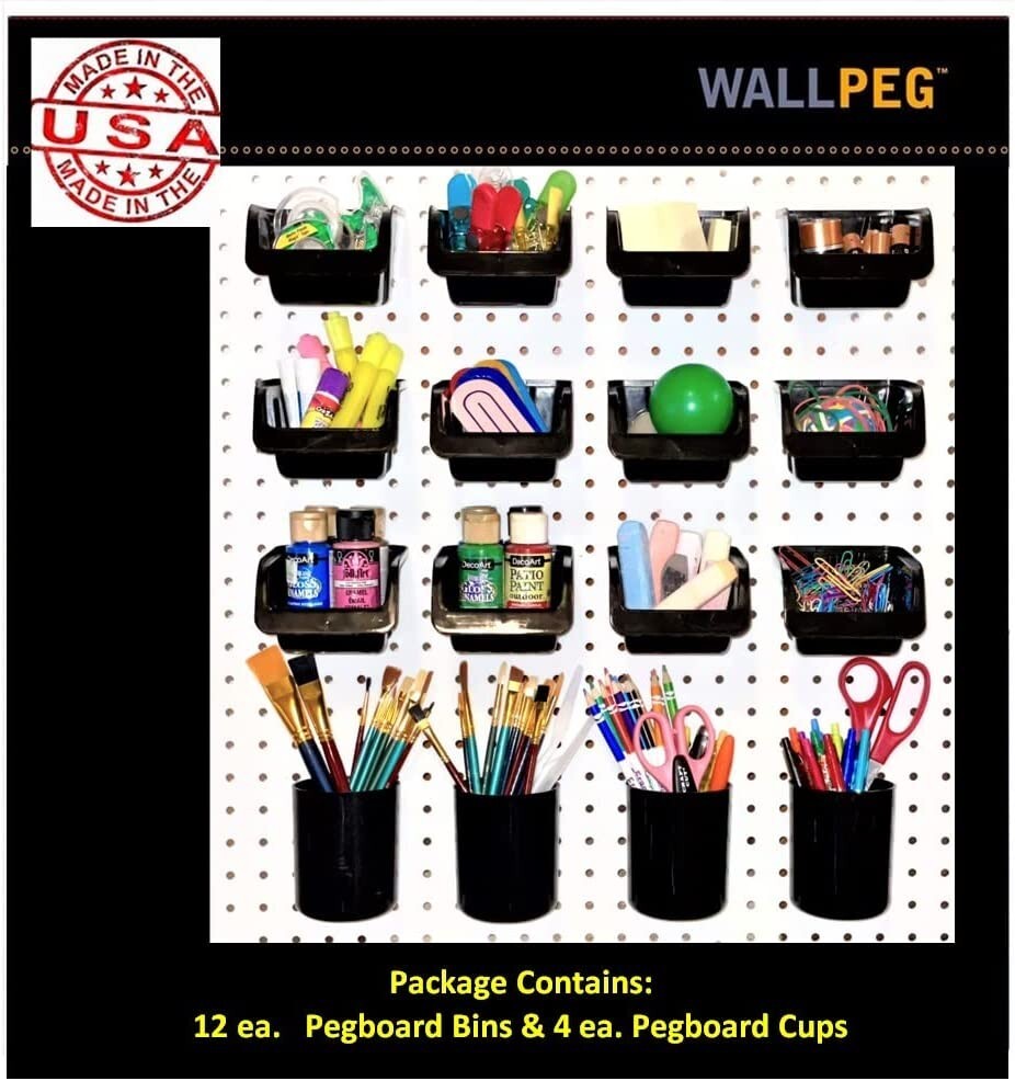 WallPeg 16 Pegboard Bins Storage Bins - Peg Board Bin Assortment PB16