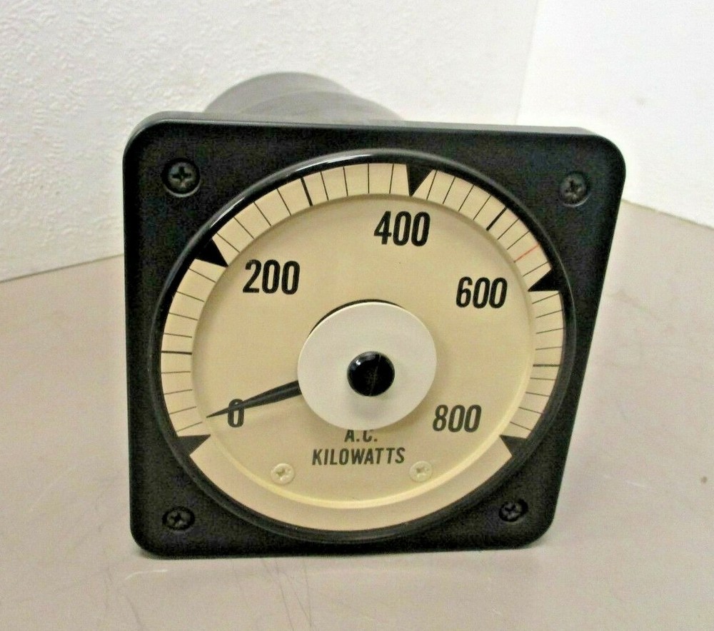 Electromagnetic Ind WATTMETER  EAIWG  0-800 A.C. Kilowatts  3-Phase  Panel Meter