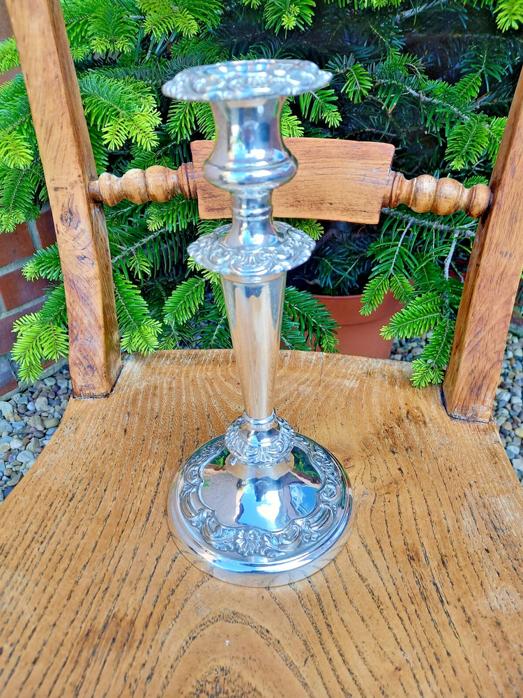 Antique Large Silver Plate Candlestick Holder