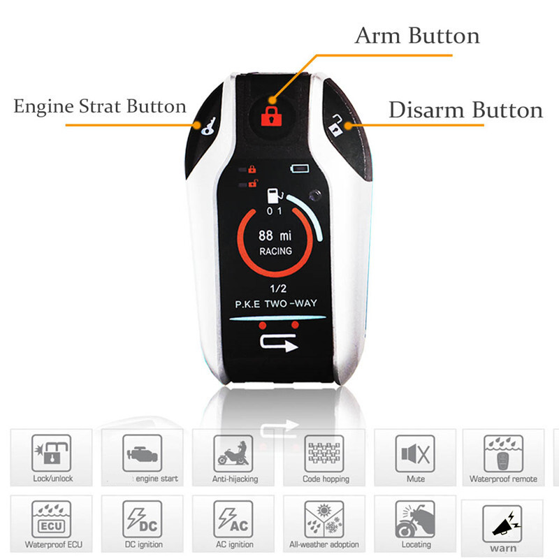2 Way Motorcycle Safty Remote Control Engine Immoblized Start KEY Alarm System