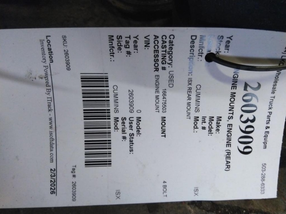 Replaces CUMMINS ISX REAR ENGINE MOUNT , OR