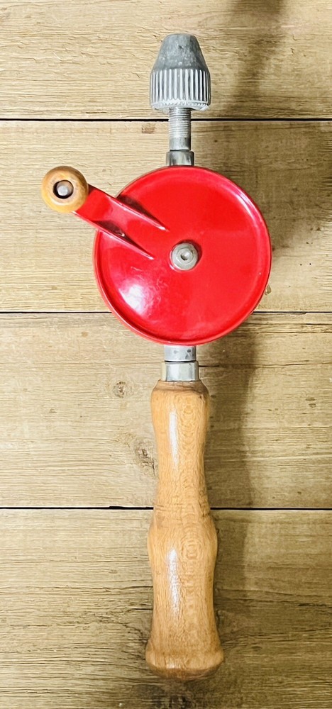 Vintage Egg Beater Style Hand Crank Drill Woodworking Tool