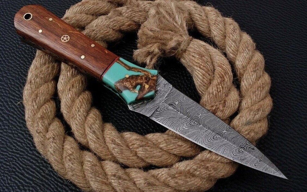 10" handmade Damascus steel hunter fixed blade double edged dagger boot knife