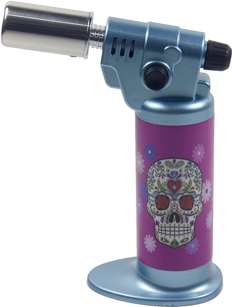 Ever Tech Double Table Torch Lighter Adjustable Flame Refillable Candy Skull BL