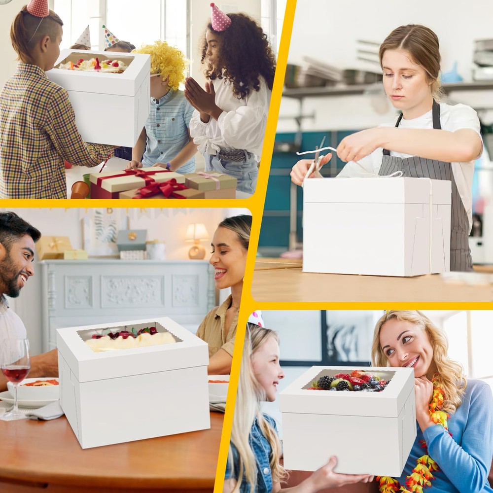 WINKIO 4 Pack Cake Boxes 12 Inch, Disposable Cake Transport Container, Cake