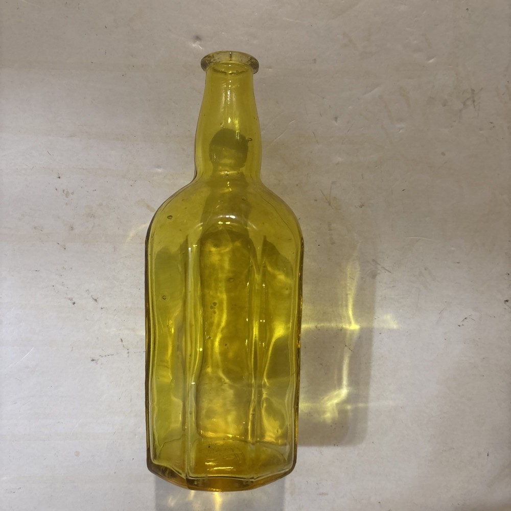 CO Japan Octagon Amber/Yellow Bottle 6” Tall Embossed