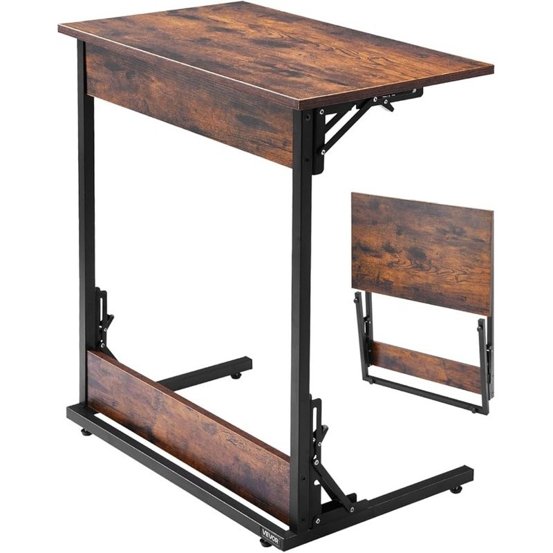 Foldable C Shaped Side Table Space Saving Portable End Stand Adjustable Legs New