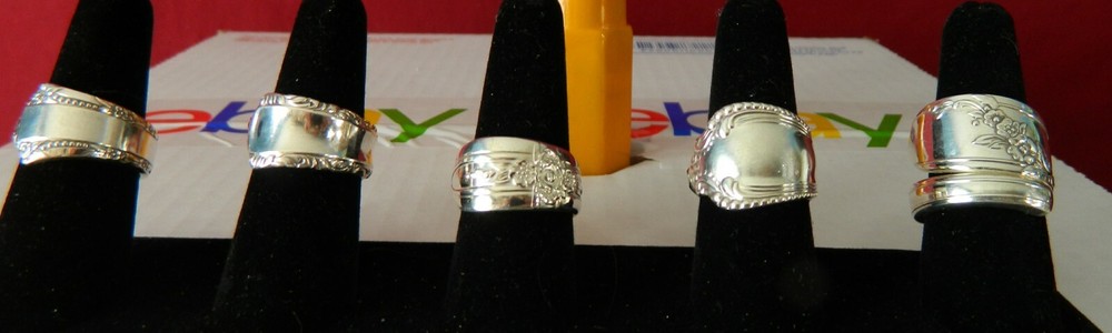 5 Silver Plated Spoon Rings Size 7 - 8 - 9 - A