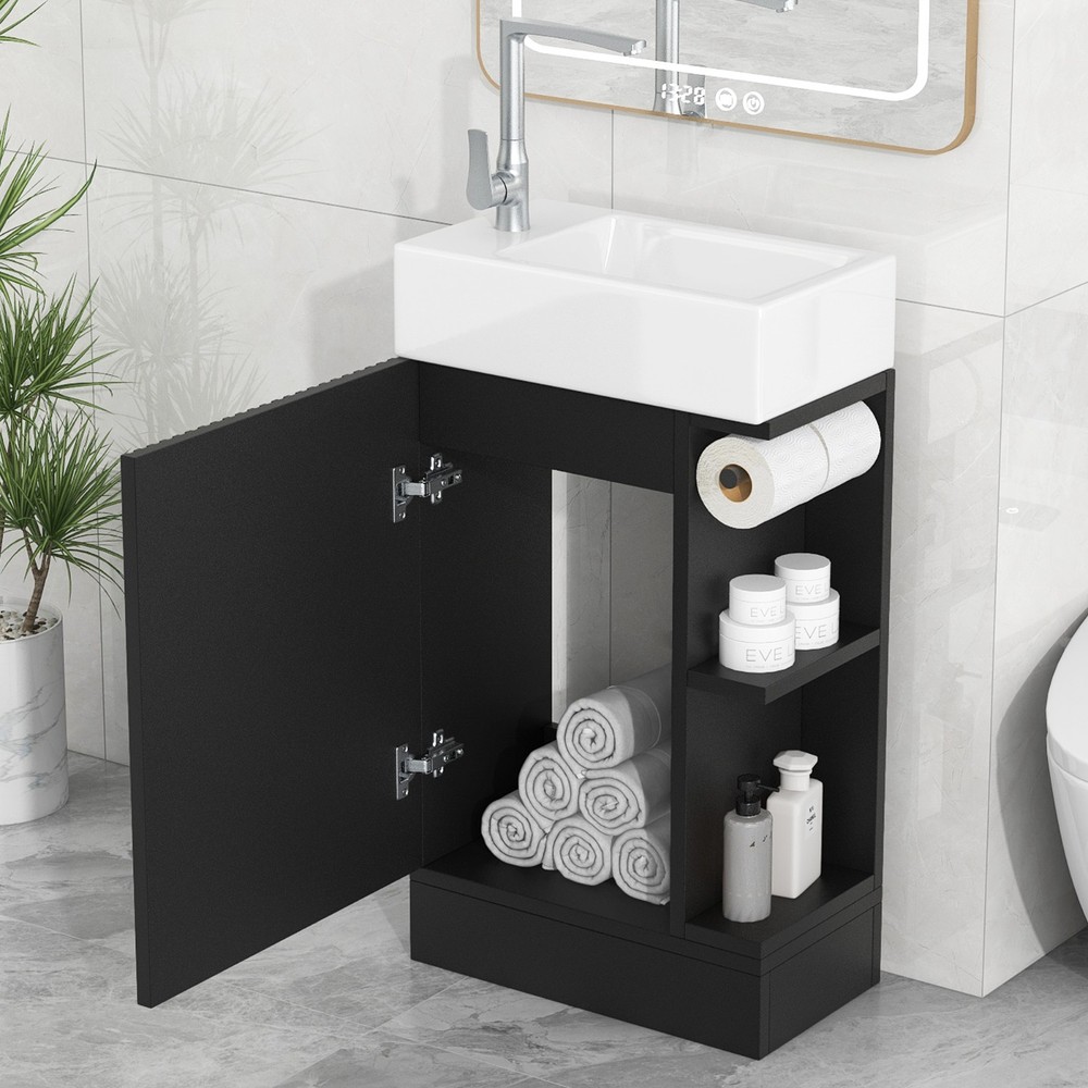 18.6" Bathroom Vanity with Ceramic Sink Storage Cabinet with 2-tier Shelf