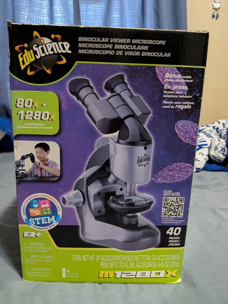 Edu Science M1280X Binocular Viewer Ultra Student Microscope w/ Box & Case