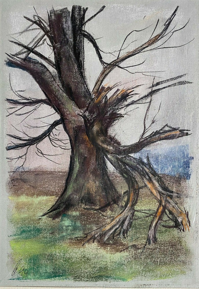 ::FRANZ EHMKE *1928 -2018 BERLIN DEAD TREE BROKEN BRANCH PASTEL SIGNED