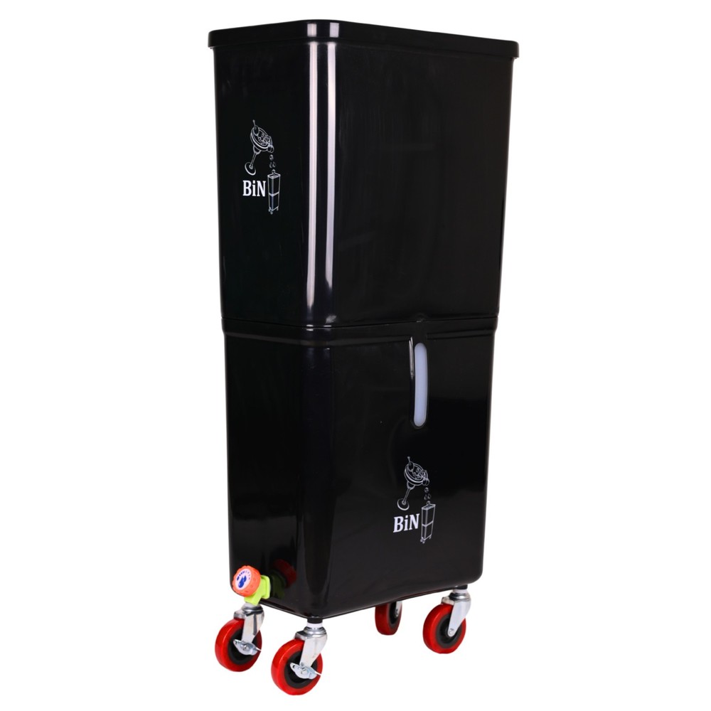 Black Drink Dump Bin w/ Wheels – Dual Compartment Liquid & Trash Disposal