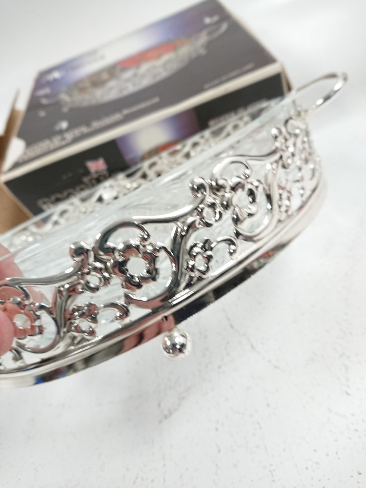 Royal Warwick Silver Plated Glass Serving Dish with Handles & Box