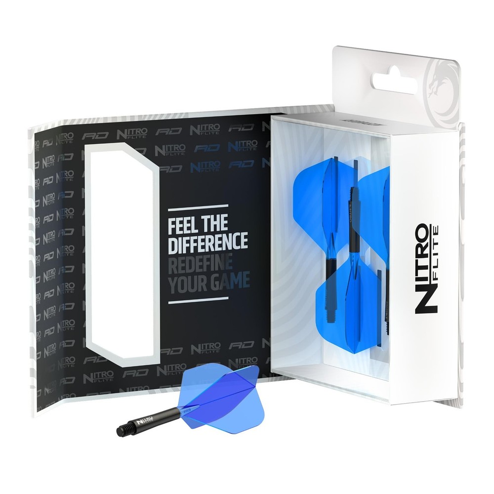 RED DRAGON Darts Nitro Flite Flight & Shaft System No.2 Shape Black Blue Interme