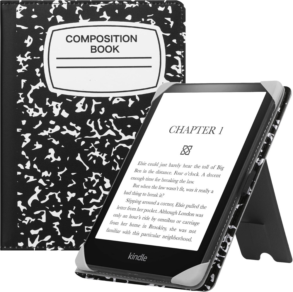Universal Case for 6" Ereaders, Folio Leather Stand Cover with Handstrap Compati