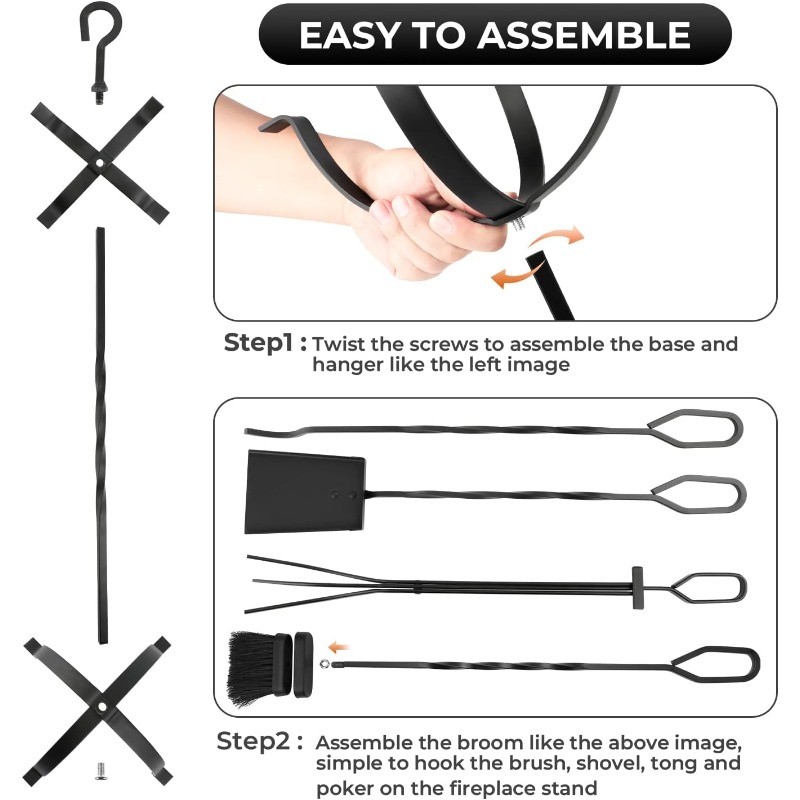 Tools Set 5 Pieces - Lightweight Wrought Iron Fire Pit Accessories for Indoor