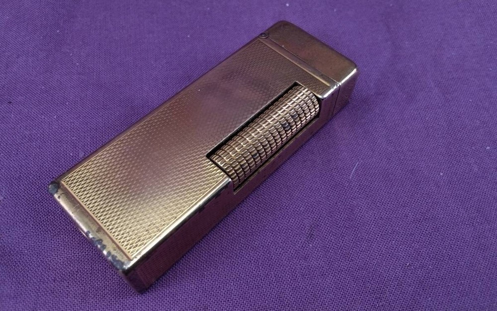 Dunhill Rollagas Early Model Gas Lighter Gold Barley Pattern Working