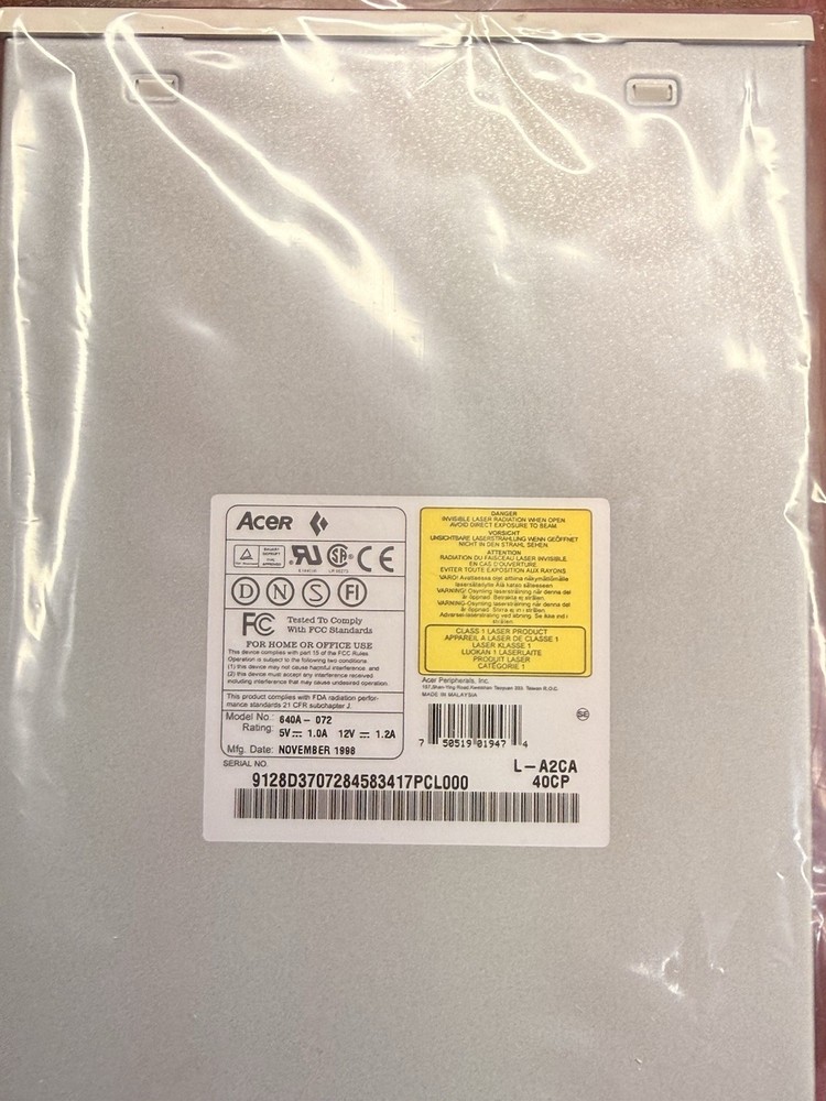 ACER Peripherals, Inc. 40X max CD ROM CD 640P 1998 (NEW)