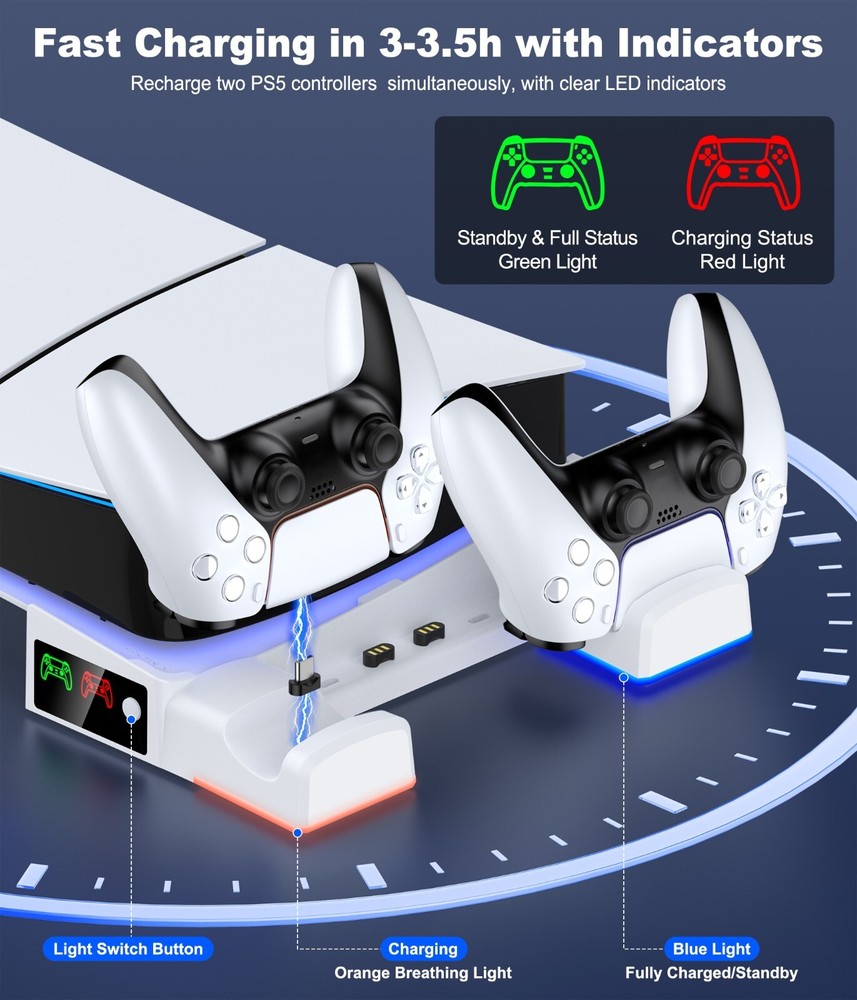 PS5 Horizontal Stand Charging Stand for PS5 Pro/PS5 Slim Console,PS5 Controller