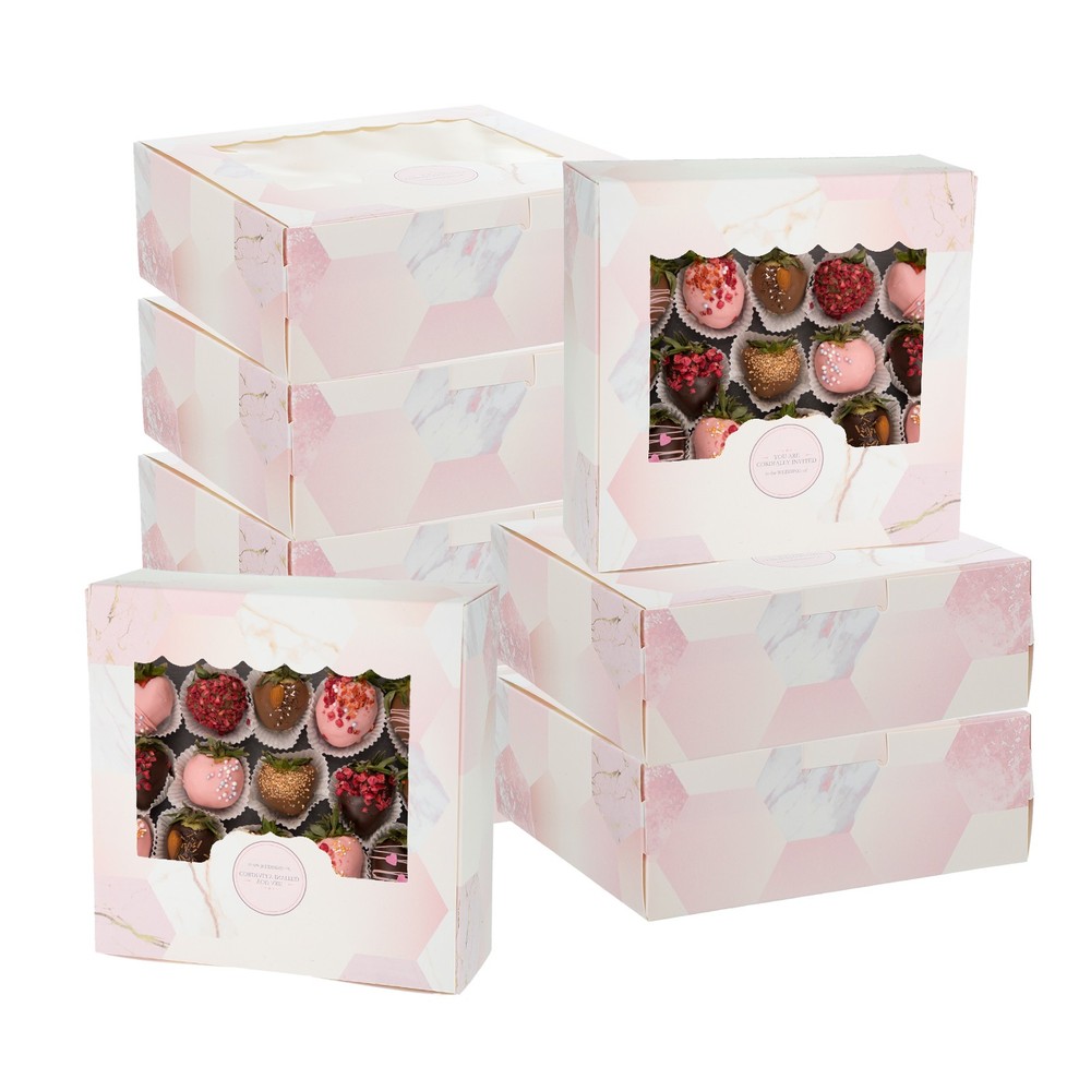 5.3 x 5.3 x 2" Pink Marble Bakery Boxes, 30 Pack