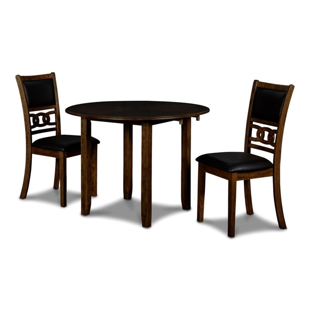 Pemberly Row Solid Wood Dining Drop Leaf Table W/2 Chairs in Brown
