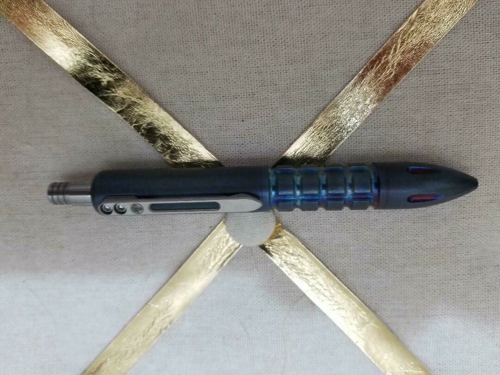 FLAMED MONKEY EDGE PATTERN TUFF WRITER FRAGMENTATION TITANIUM PEN