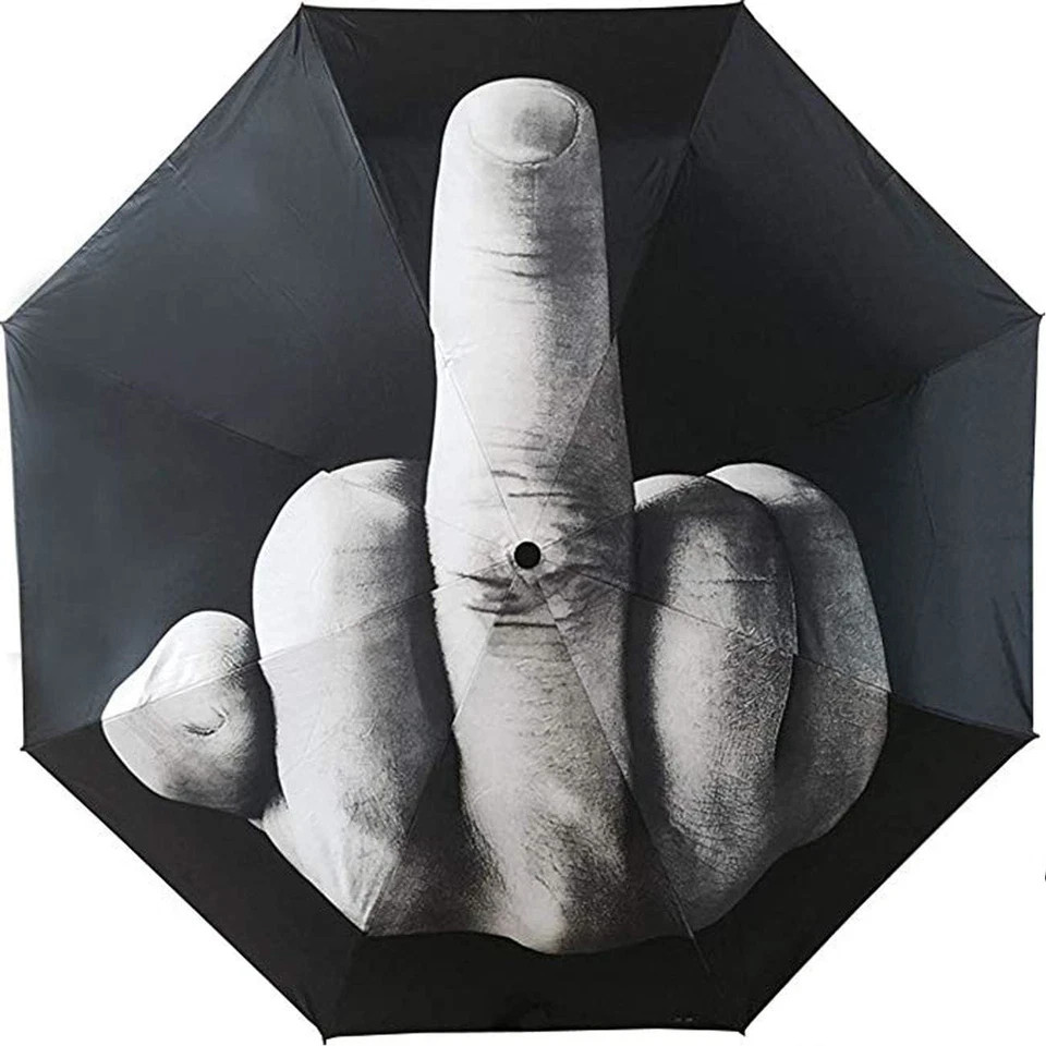 Funny Folding MIDDLE FINGER Umbrella Creative Gift Waterproof & Windproof Sturdy