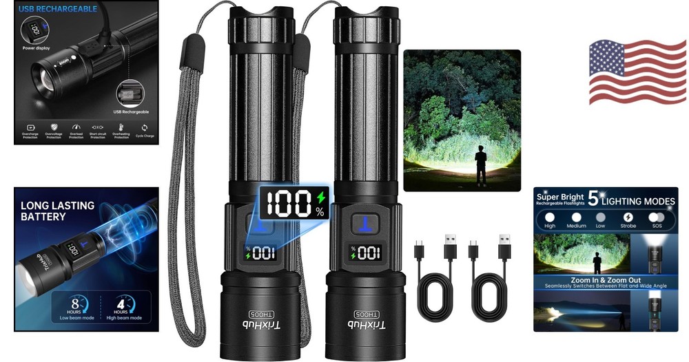 Super Bright Rechargeable LED Flashlight 2-Pack with 700 Lumens & 5 Modes