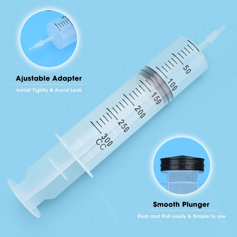 300mL Syringe for Liquid - Large Plastic with Tip Adapter clear