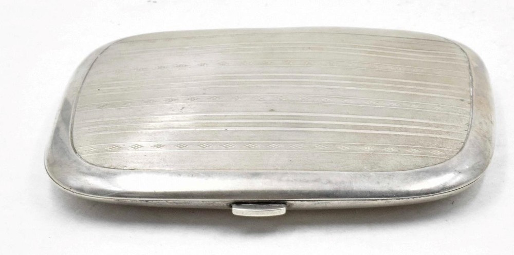 Vintage 800 solid Silver Hallmarked Art Deco Design lined Cigarette Case no mono