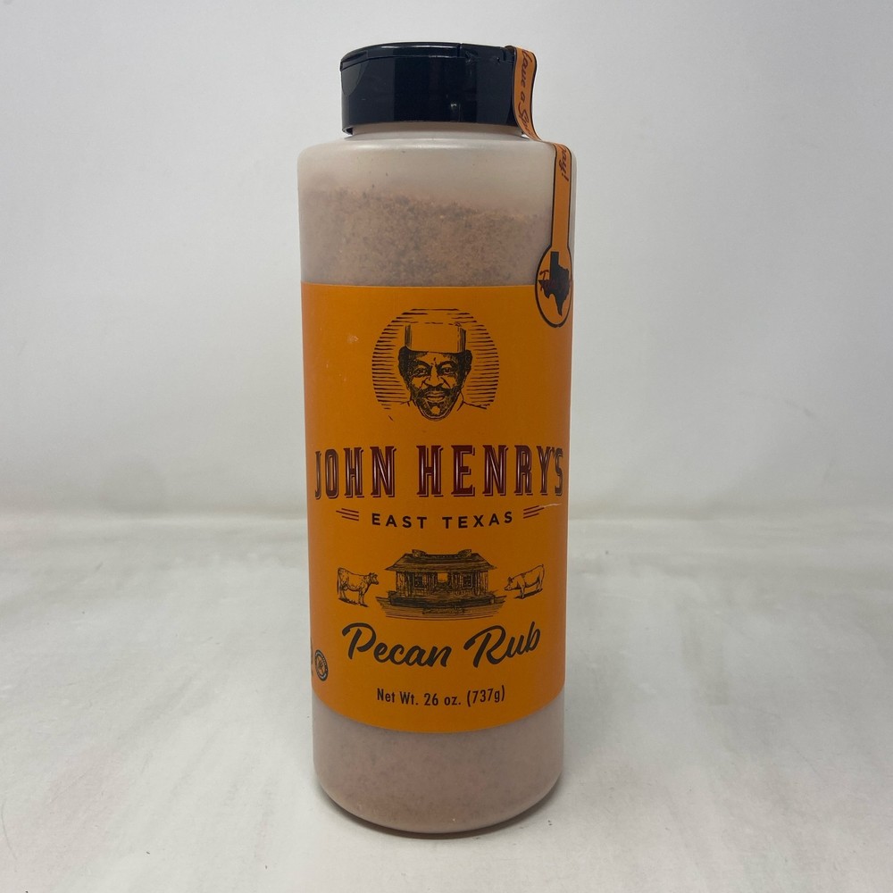 John Henry’s Texas Size Pecan Rub 26oz Orange Label